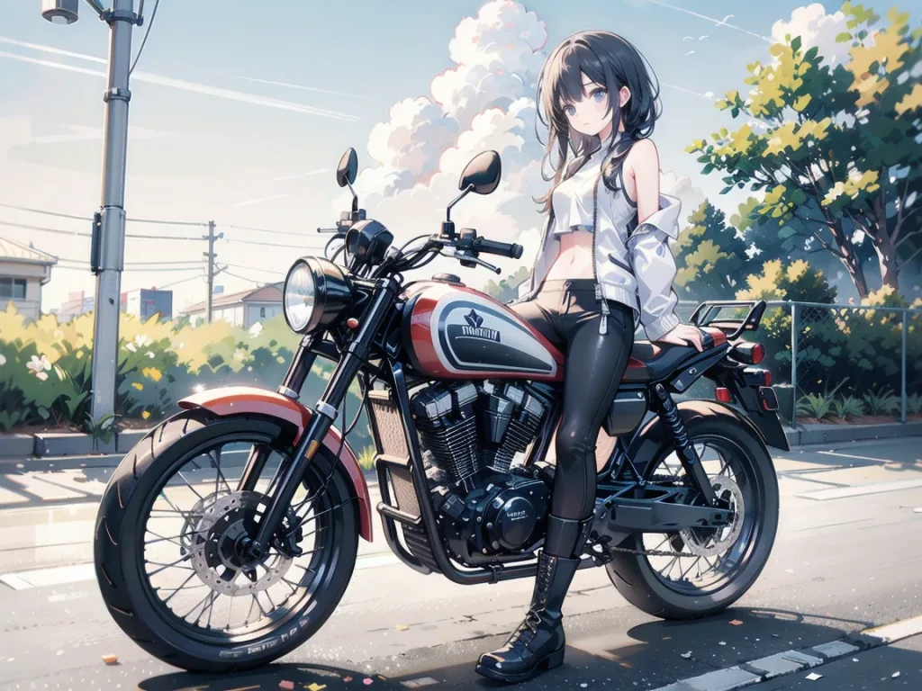 カジュアルスタイルバイク少女【Image enerated with SeaArt】