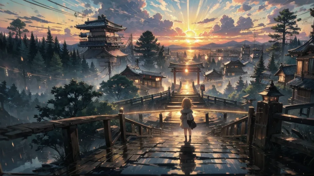 アニメの舞台を巡る旅行をする少女のイメージ画像