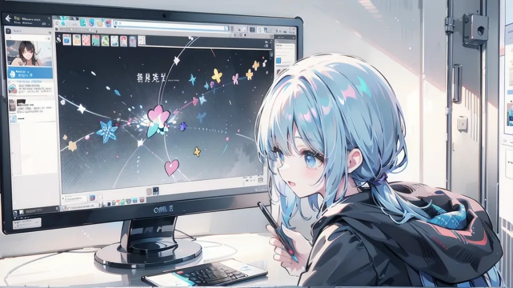 ネットの友人と話す女子【Image generated with SeaArt】