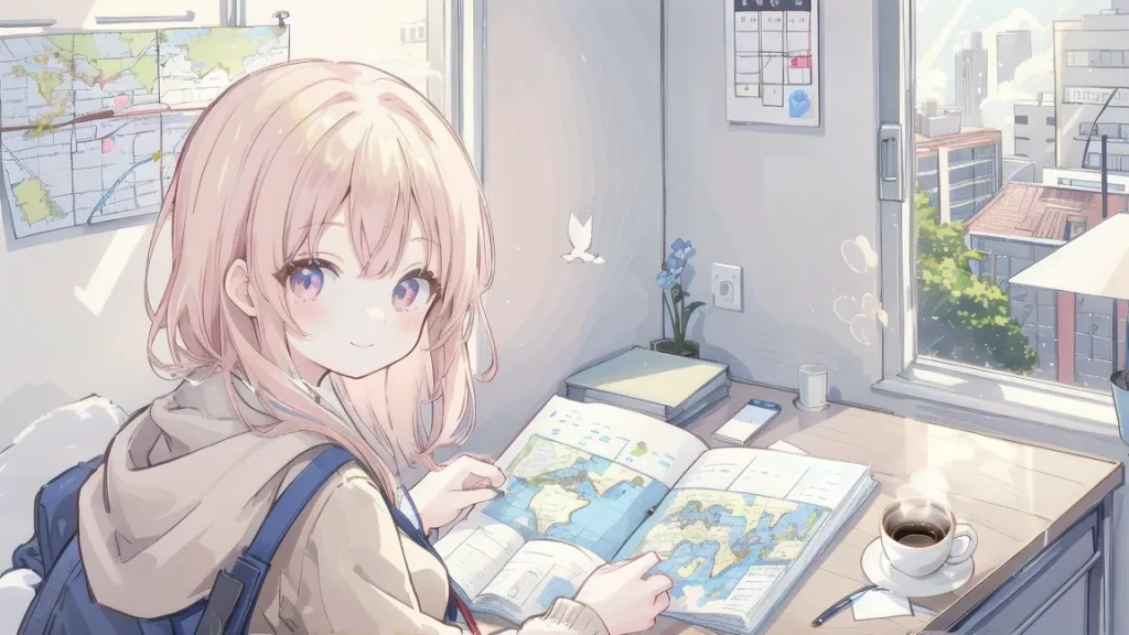 旅の計画をする少女【Image generated with SeaArt】