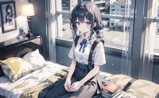 旅先のホテルで休む少女 image