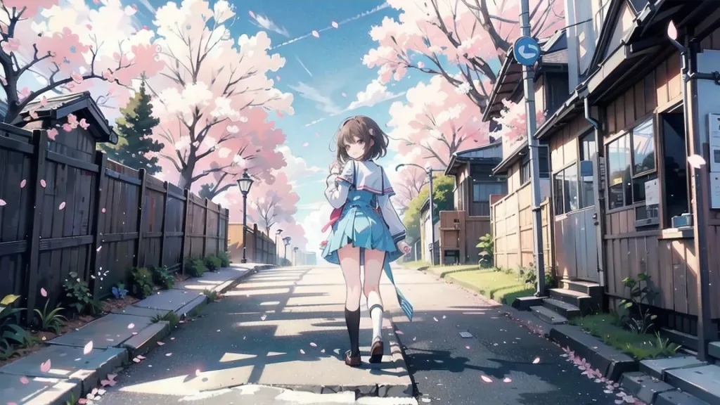春の通学路【Image generated with SeaArt】