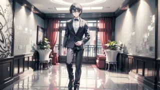 高級ホテルを歩く男性