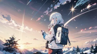 日の出を眺める旅行者